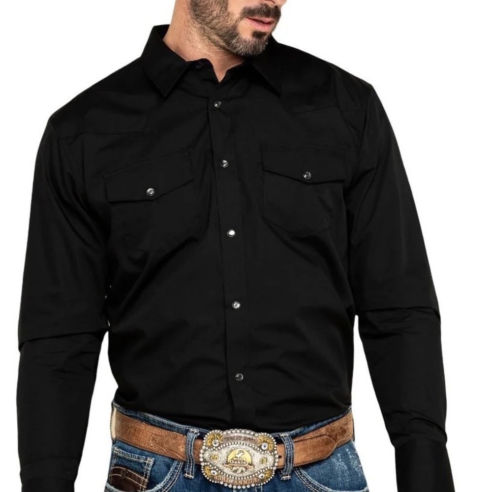 Gibson Trading Company Mens Black Western Pearl Snap Long Sleeve Shirt SizeM NWT
